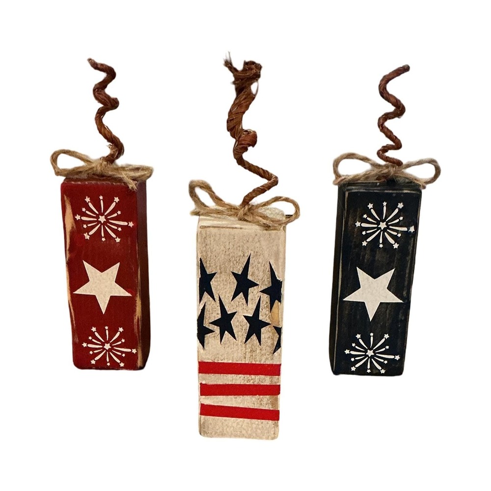 Patriotic Wooden Firecracker Blocks 4th of July Americana Tiered Tray Decor Set - Picture 7 of 7